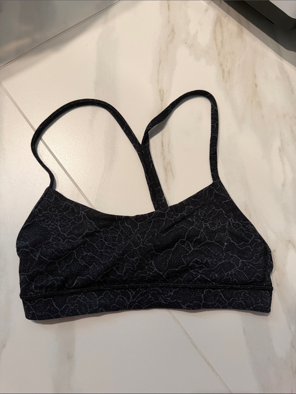 Lululemon Black Lace-Effect Workout Bra with Thin Straps